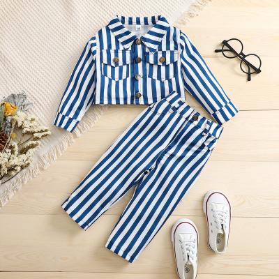 China Spandex / Cotton 2021 Fashion New Design Kids Clothing Girl Stripe Jacket Set for sale