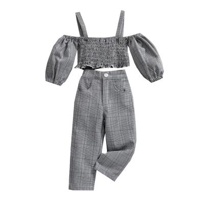 China Spandex/Cotton Kid Girls 2 Piece Fashionable Gray Color Dressing Sets With Factory Cheap Price for sale