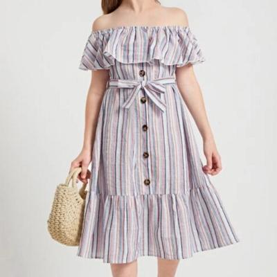 China New Design Spandex/Cotton Kids Girls Summer Big Size Sandy Beach Stripe Dresses for sale