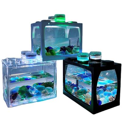 China Small Desktop Plastic Aquarium Fish Tank Acrylic Plastic Fish Tank With Led Light for sale