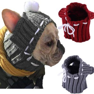 China Designer Wool Stocked Logo Dog Hats Winter Luxury Warm Pet Accessories Knit Hat for sale