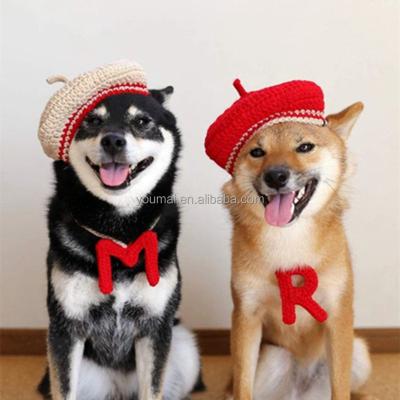 China Stocked Best New Style Acrylic Crochet Dog Hat Berets Selling Designer Dog Hats for sale