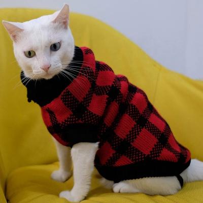 China Cat Dog Classic Argyle Fashion Sustainable Pet Clothes Turtle Neck Sweater For Small Dogs for sale