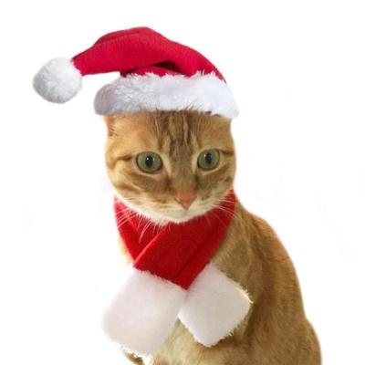 China Sustainable Pet Cat Costume Christmas Hat And Cat Collar Suit Red Christmas Hat For Dog for sale