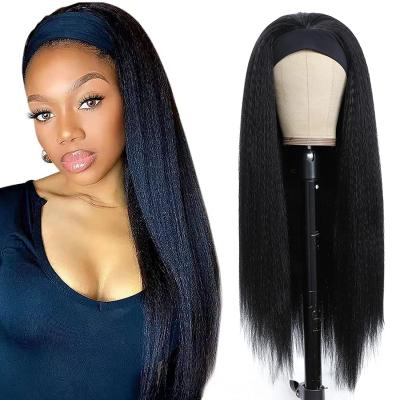 China Glueless Glueless Uniky Straight Kinky Straight Hair Half Wig Headband With Headband Brazilian Yaki Hairband Wigs For Black Women for sale