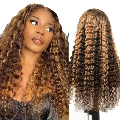 China Uniky 13x4 HD Lace Brown Deep Wave Highlight Wig , Brown Blonde Highlights Deep Wave Lace Front Wig for sale