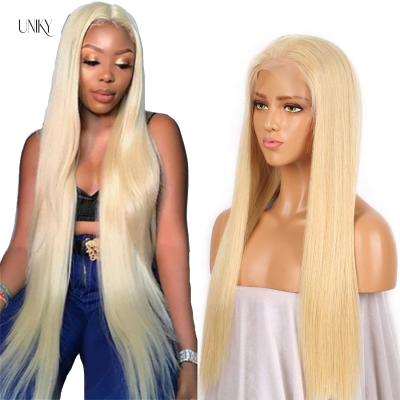 China Uniky 100% 613 Straight Unprocessed Blonde Brazilian Straight 13x4 Lace Front Wigs Pre Plucked Virgin Human Hair Wig for sale