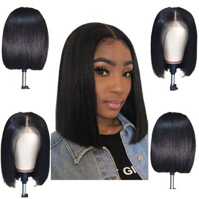 China Uniky Vrigin Hair Wholesale Straight 4*4 Bob Wig Mink Brazilian Human Hair Straight Short Bob Lace Front Wig 13*4 for sale