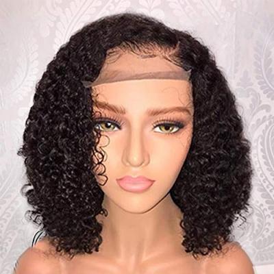 China Uniky Virgin Water Wave Human Hair 13*6 Lace Closure Wig Short Curly Natural Color 150% Density Pre Plucked Color Cheap Lace Wig for sale