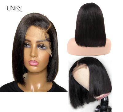 China Peruvian Straight Human Hair Natural Wigs Short Bob Cut Straight Virgin Single Lace 13x4 Peruvian Hair Bob Wig Headband for sale