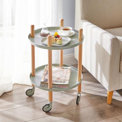 China Dresser Furniture Tray Modern Small Round Living Room Table Easy Move Solid Wood And Wroght Iron Tray Side Tables For Bed Rooms for sale