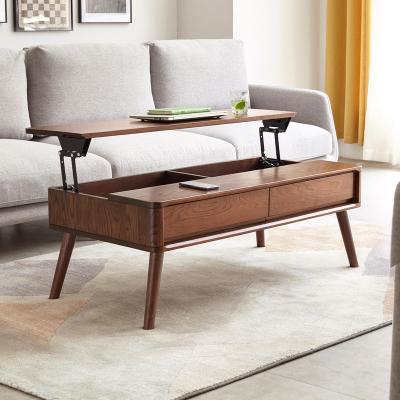 China (Other) Nordic Adjustable Solid Wood Living Room Oak Living Room Coffee Table Modern Wood Panel Storage Cabinet Modern Coffee Table for sale