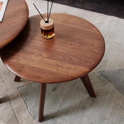 China Modern round solid wood coffee table living room furniture solid wood coffee table (the other) adjustable luxury walnut color for sale