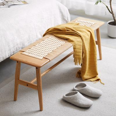 China Simple Wood Changing Living Room Stools Natural Solid Wood Shoe Storage Bench Countryside Nordic Rattan Dining Chairs for sale