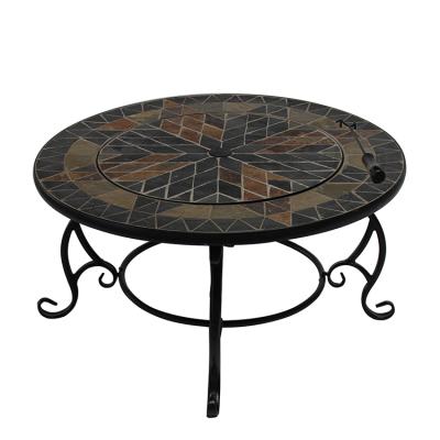 China Stocked Garden Slate 3-in-1 Coffee Table Top Fire Pit With BBQ Grill for sale