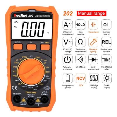 China RuoShui 202 Digital Manual Multimeter DMM Tester With NCV LIVE Function Capacitance Meter Flashlight And Torch NEW 202 for sale