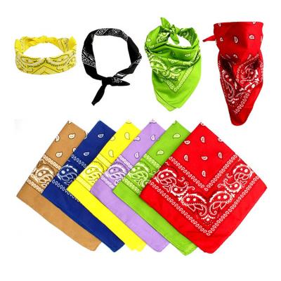 China Wholesale Low Moq Sun Protection Fashion 100% Cotton Reusable Custom Headwear Logo Silk Screen Printed Sport Soft Square Bandana Scarf for sale