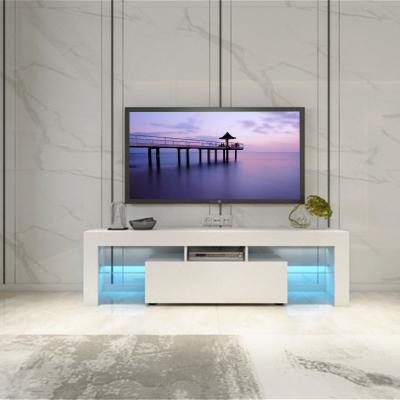 China 200CM Extendable High Gloss TV Stand Cabinet LED Light with Storage Cupboards and Glass Shelf Living Room Furniture for sale