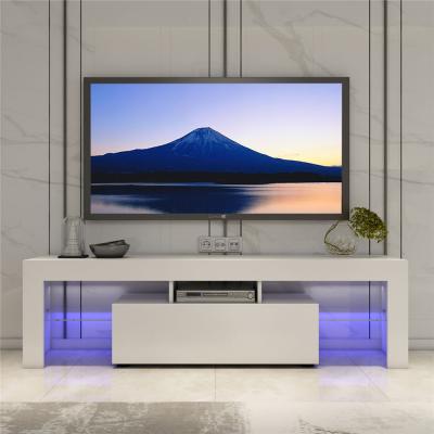 China Hot Sale Extendable Home Furniture Rectangular High Gloss White Stand Modern Wood Living TV Led Light Up TV To Stand High Gloss TV Unit for sale