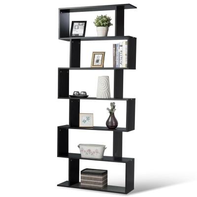 China Morden 6-Tier Library Display S Shaped Storage Shelves Wooden Book Shelves for sale