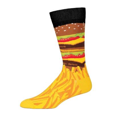 China Breathable 3d Printing Unisex Funky Knitted Yellow Socks Food Potato Chips Funny Looking Burger Sock Mens Happy Socks for sale