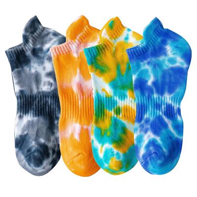 China QUICK DRY custom men's short tie dyed low cut absorbent boat socks men women hip hop sweat towel streetwear ear socks half socks for sale