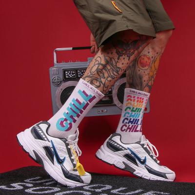 China New Letter Colored 100% Cotton Men's ODM OEM ODM Rainbow Tube Socks Colorful Sports Cold Socks Long Skate Hip Hop Sock Runner Sneaker for sale