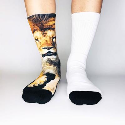 China Sporty Men's Black Sporty Toe Sublimated Socks Designer Empty Socks Wild Animals Sports Crew Sock Thick Nylon Sublimation Print Head Socks for sale