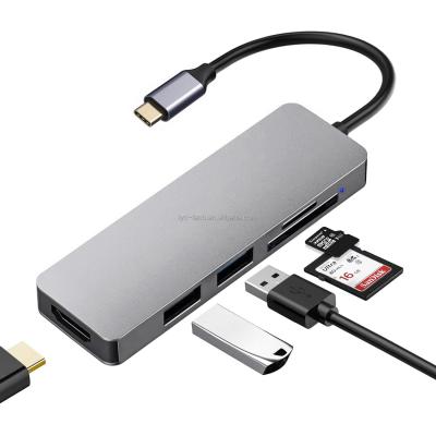 China usb hub 5 in 1 high speed 3.0 hub with TF/SD Card reader, USB-C, usb prot pd charging 98.8*32.4*11mm for sale