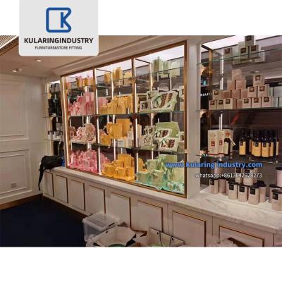 China Modern KULARING Maker Bread Display Cabinet Wood Frame Chocolate Showcase Rack Display For Dessert Shop Bakery Rack for sale