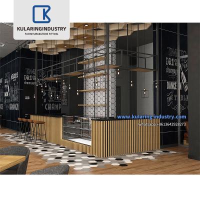 China KULARING Retail Store Coffee Display Cabinets Wooden Counter Counter Interior Design, Store Door and Celling Decoration for Shopping Mall for sale