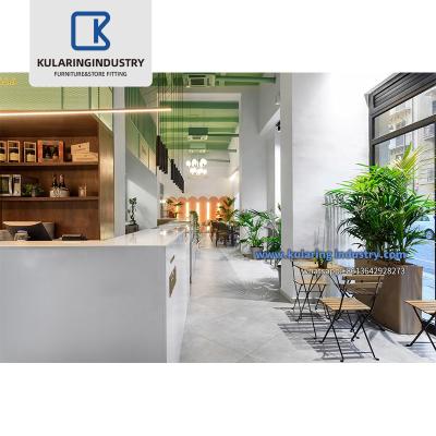 China KULARING Retail Store Cafe Fittings Coffee Table Set Coffee Glass Cabinet Tea Shop Cafe Furniture 3d Design for sale