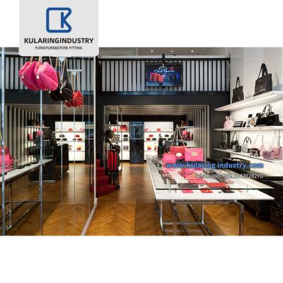 China 2022 KULARING retail store handbags store decoration, handbag display showcase kiosk, handbag display fixture for shoes and bags shop for sale