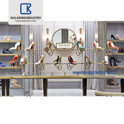 China Retail Store Shoes Racks For Store Shoe Store Shelf Displays Fashion Decoration Wooden Shoe Retail Store for sale