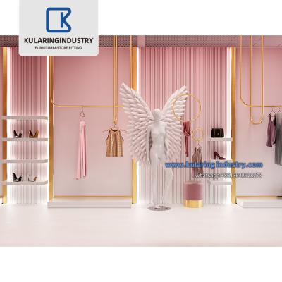 China Modern Clothing Rack Gold Nesting Table Retail Clothes Shelving Garment Display Rack Clothing Store Furniture for sale