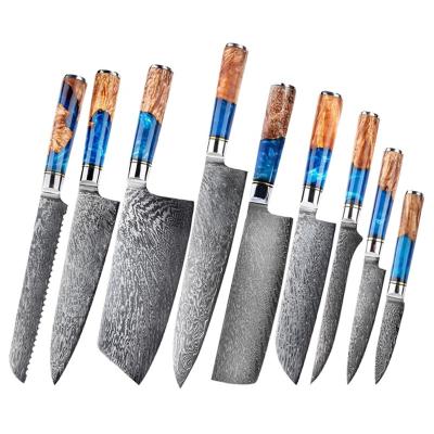 China Professional Viable Professional Tiny Wave Blade Pattern G10 Handle Knife Set Japanese Damascus Knife for sale