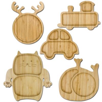 China OEM Sustainable Bamboo Portable Animal Shape Wooden Dish Children Feeding Toy for sale