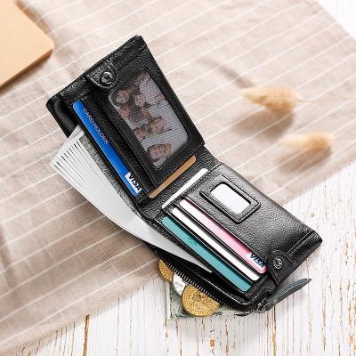 China RFID Men Wallets Leather Zipper Coin Pocket Full Grain Leather RFID Wallet Wallets For Men for sale