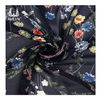 China Newest Small Navy WI-A08 Stock Design 100 Floral Polyester Tear-resistant Pearl Chiffon Fabric For Dress for sale