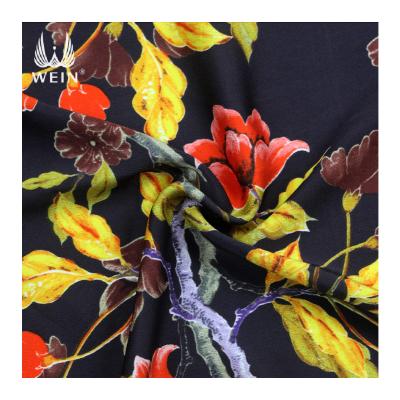 China New Design 50D*75D Stretch WI-E05 China Satin Fabric Poly Floral Designed For Elegant Dress for sale