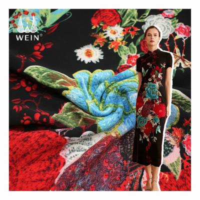 China Latest Design WI-D03 Bright Color Polyester Anti-static Big Flowers Spandex Bubble Chiffon Fabric For Ladies Dress for sale