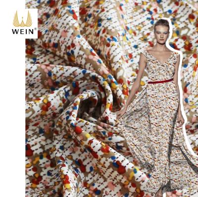 China WI-B12 Wool Anti-static Peach Stitch Print Pattern Colorful Polyester 125gsm Non-Sheer Fabric For Women Dress for sale