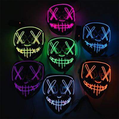 China Sound Mask Activted Halloween Cosplay LED Glow Scary EL Wire Light Up Grimace Masks For Festival Parties Costume for sale