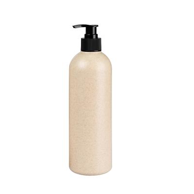 China For Personal Care OEM 500ml 18oz Round Wheat Straw Biodegradable Shampoo Bottle With Lotion Pump for sale