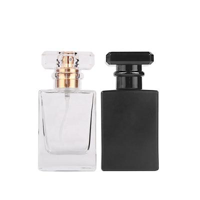 China 1oz 1.7oz 30ml 50ml Cosmetic Luxury Square Empty Transparent Black Perfume Bottles Travel Pocket Glass Spray Bottles for sale