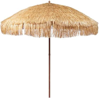 China Traditional Hot Sale PP Glass Parasol Straw Umbrella Crank With 8 Ribs Steel Pole Beach Umbrella for sale