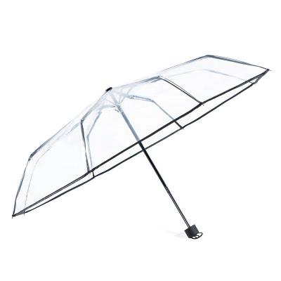 China Traditional Wholesale Custom Logo Clear Umbrella Transparent 3 Times Umbrella for sale