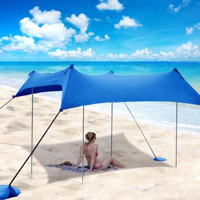 China UV-Resistant Family Beach Tent With 4 Pop Poles Aluminum Beach Sunshade With Carry Bag for sale