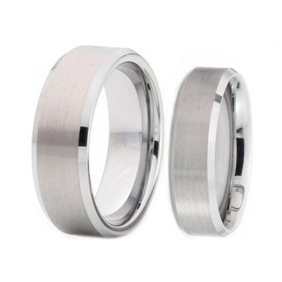 China TRENDY His And Hers Matching Brushed Tungsten Band Wedding Engagement Couple Rings Set for sale