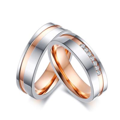 China Wholesale FASHIONABLE Wedding Ring Jewelry Set Couple Ring Glossy Rose Gold Plated Stainless Steel for sale